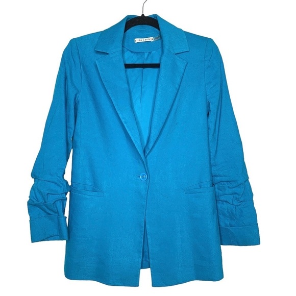 Alice + Olivia Pailey Fitted Linen Blend Blazer in Ocean Blue - Picture 3 of 7